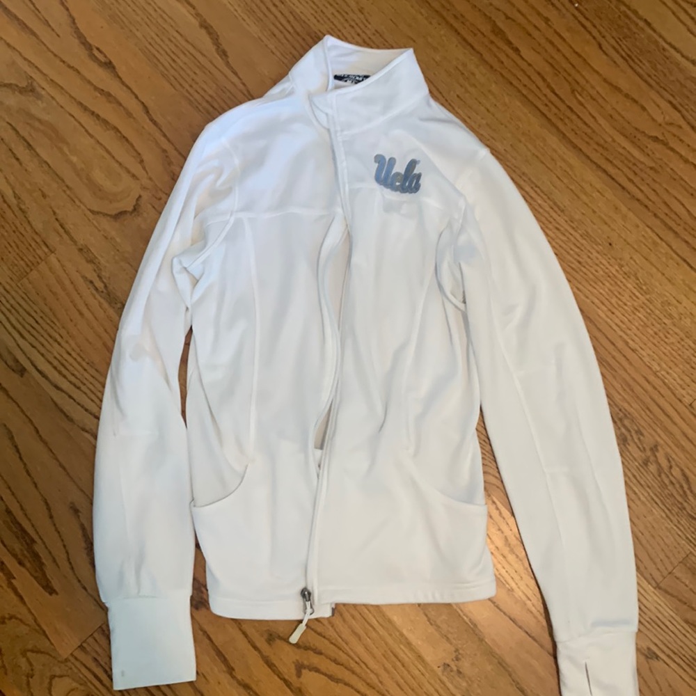 white ucla zip up